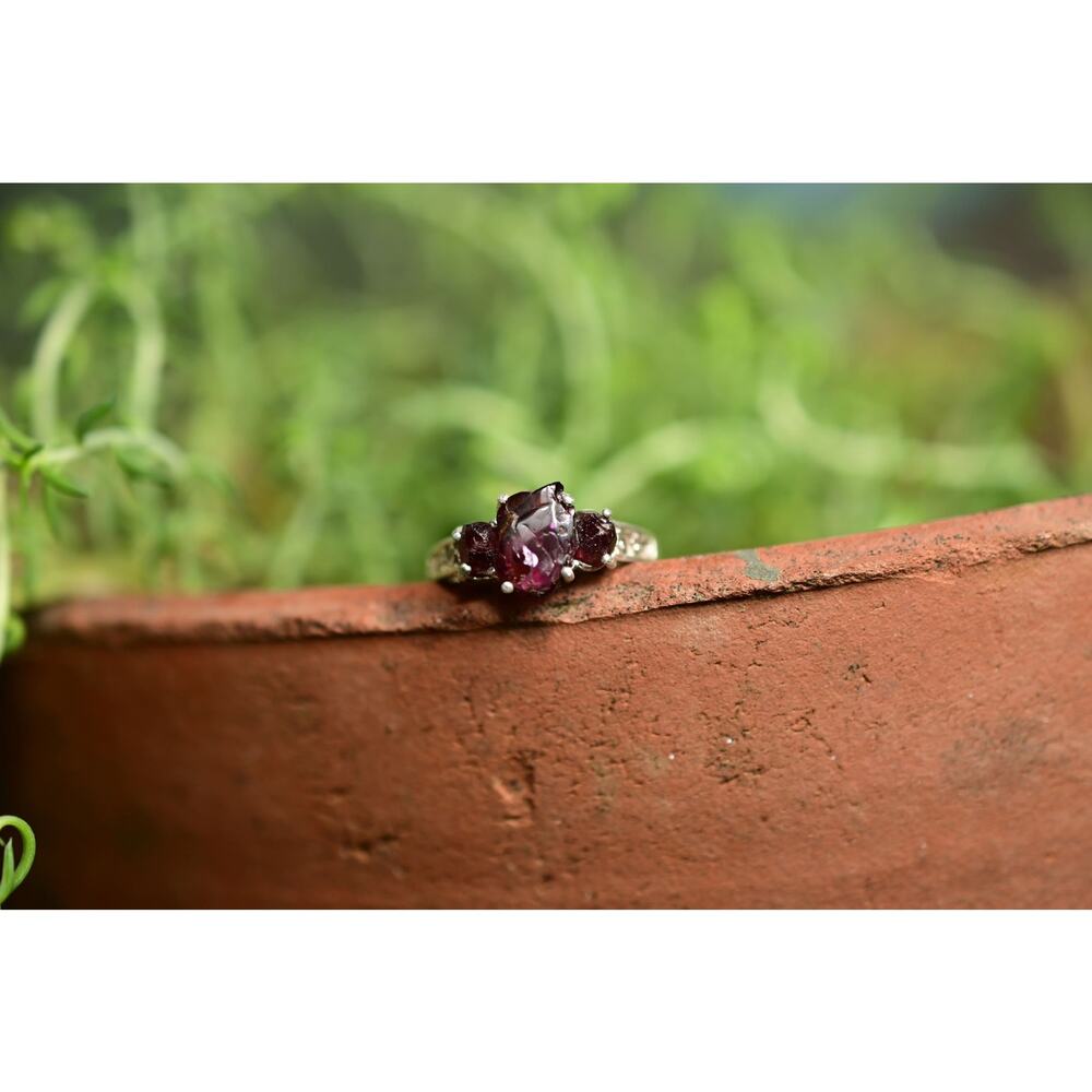 Garnet ring, raw stone rings, unique jewelry gift